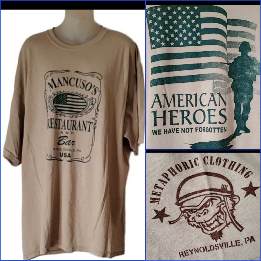 Mancusos Restaurant & Bar Mens Short Sleeve Tee Shirt 2X USA Hero Veterans